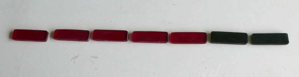 The colored plexiglass pieces are matt-sanded