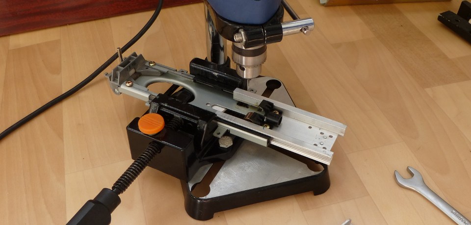 The old monitor stand and drill used for graving