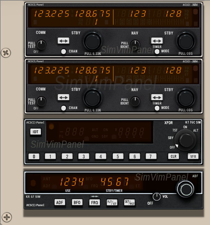 SimVimX Software, SimVimPanel Radio Instruments